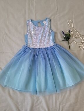 Cat & Jack Girls' Light Blue Sequin Tulle Party Dress